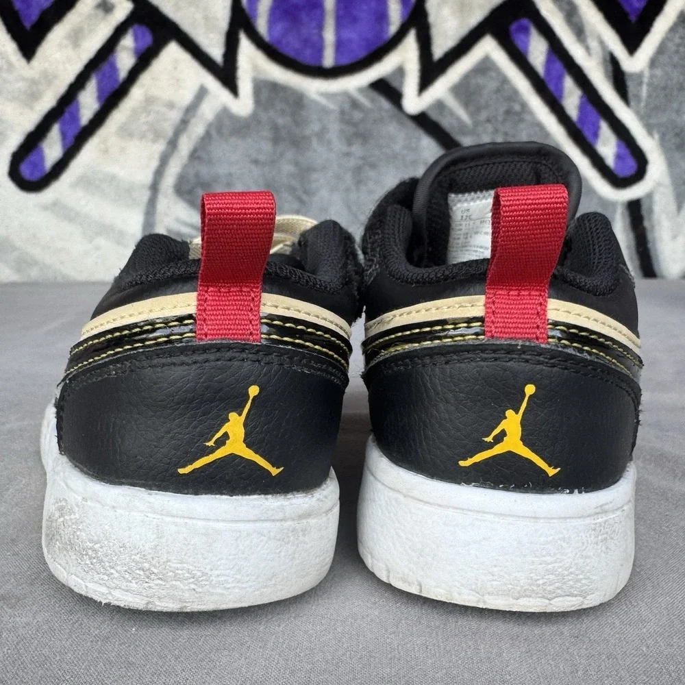 Size 12c - Jordan Air‎ Jordan 1 Low Kids Black/Tan Leather Sneakers HQ2015-200